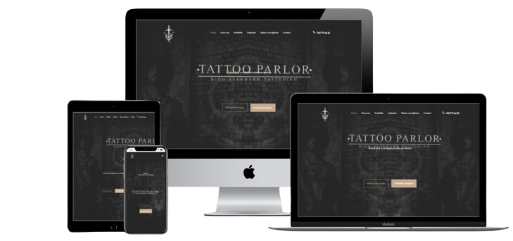 Lasecta Tattoo website shown across desktop, laptop, tablet, and phone