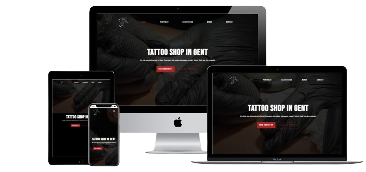 Pampluxdex Tattoo website shown across desktop, laptop, tablet, and phone