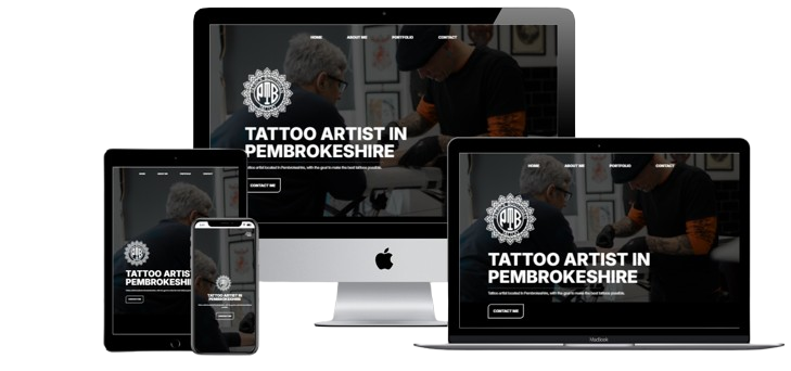 Patrick Boothman Tattoo website shown across desktop, laptop, tablet, and phone